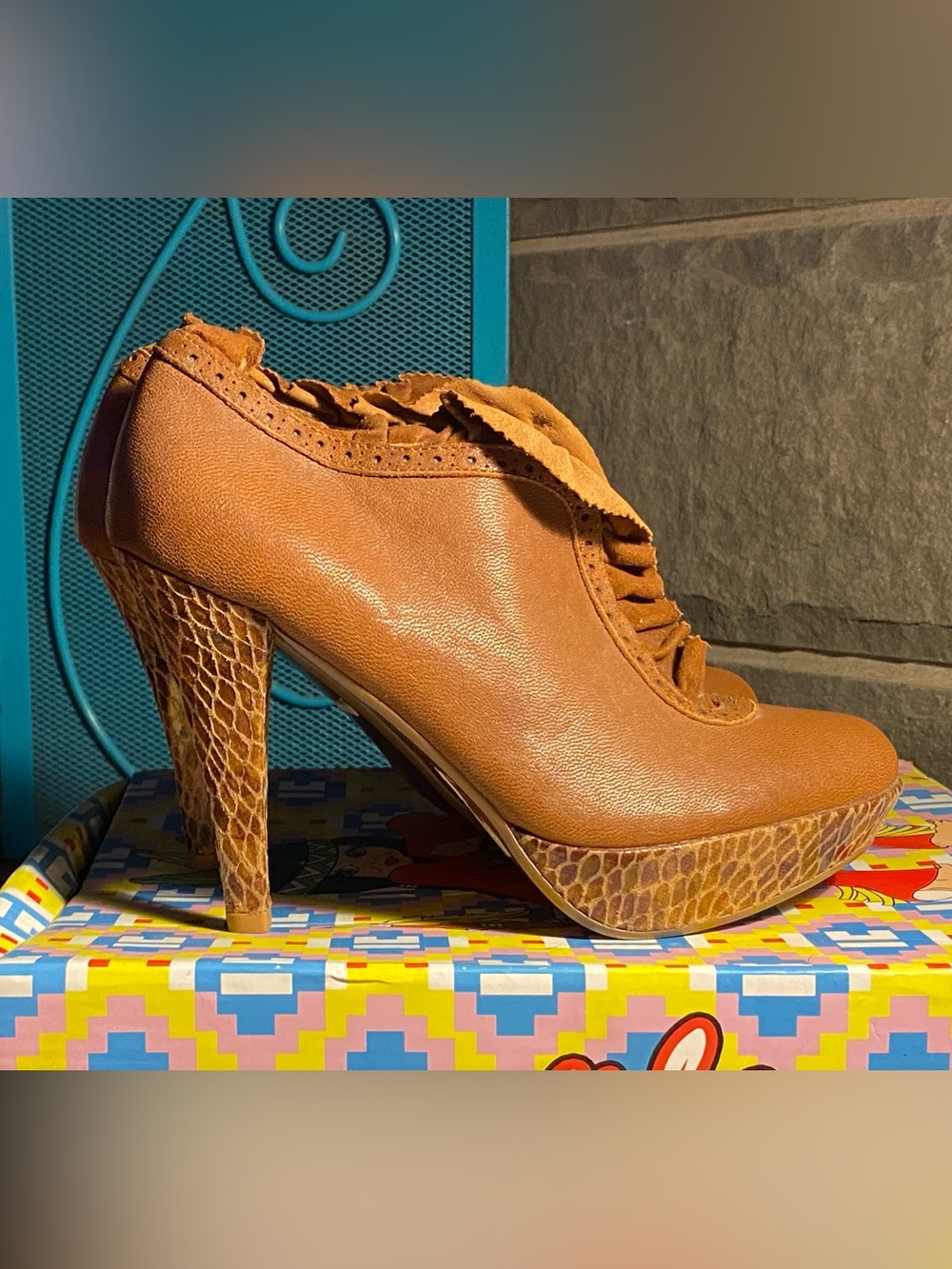 Irregular Choice,Poetic License shoe booties,heeled platforms,tan leather, US 8